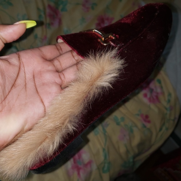 Burgundy Fluffy Slides/Mules - Picture 4 of 4